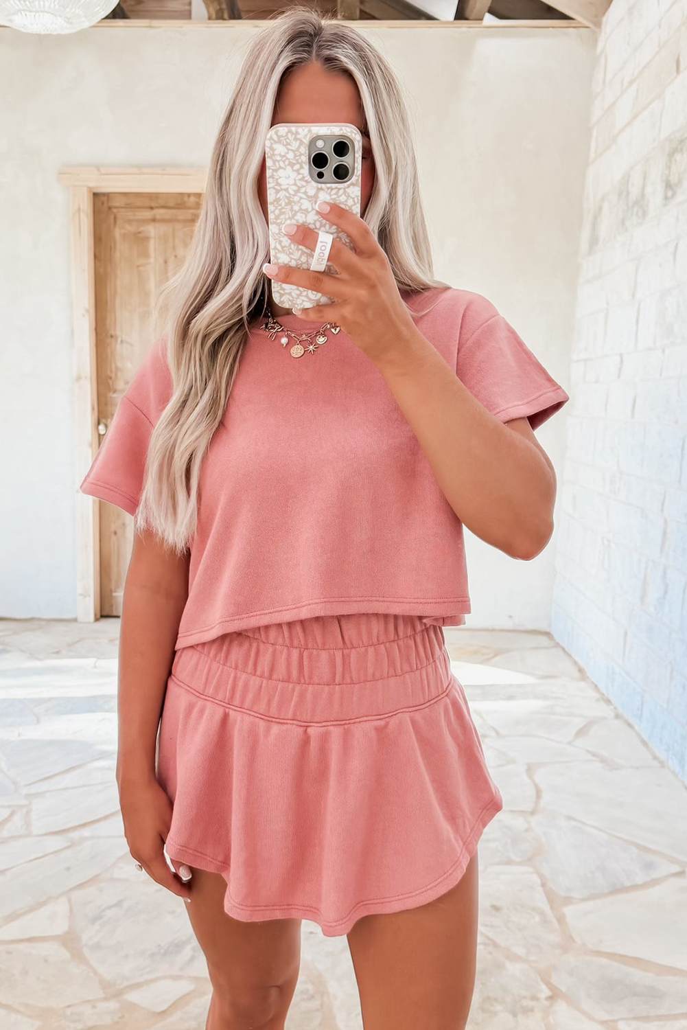 Cropped Tee Ruffle High Waist Skort Set