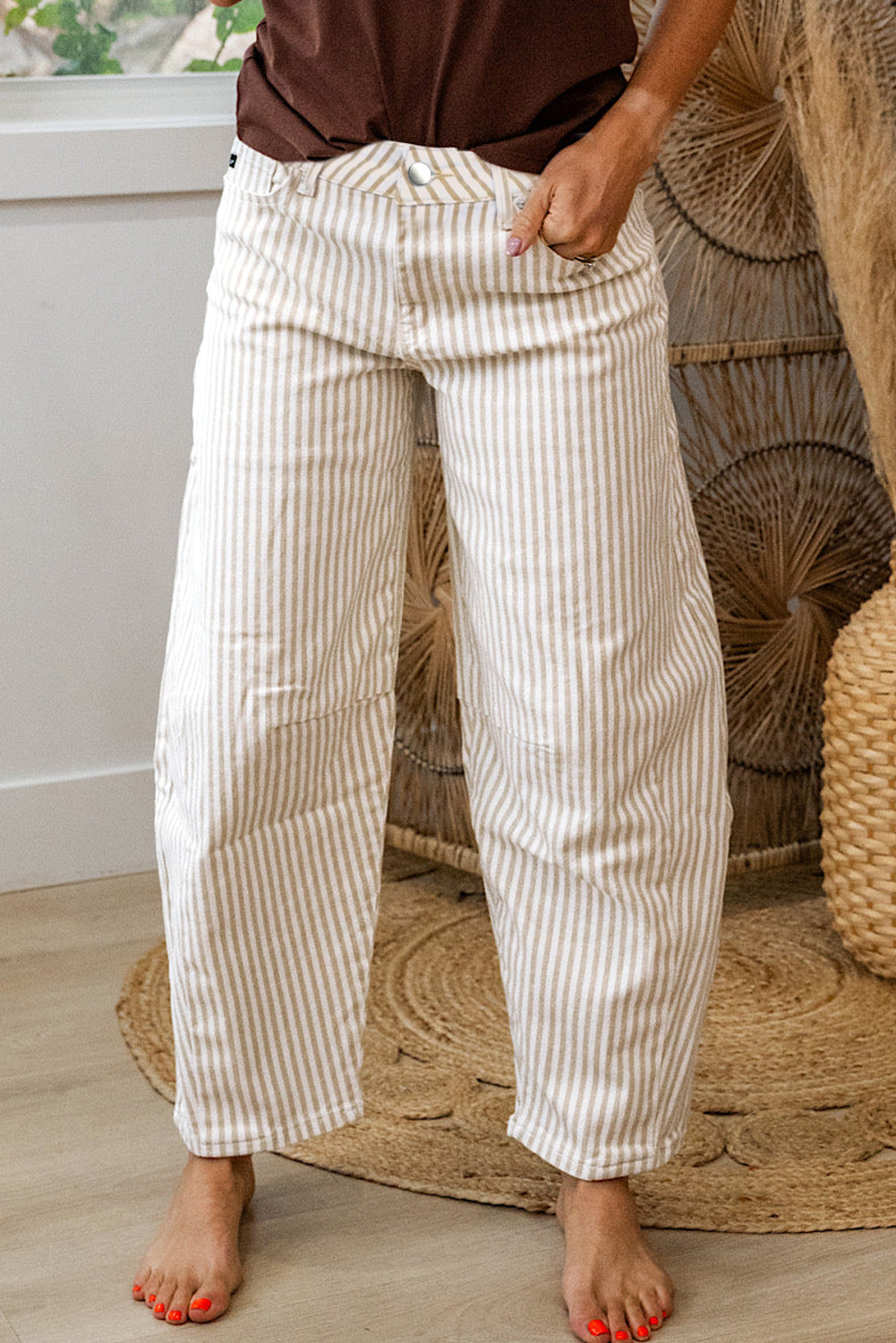 Stripe Casual Barrel Jeans