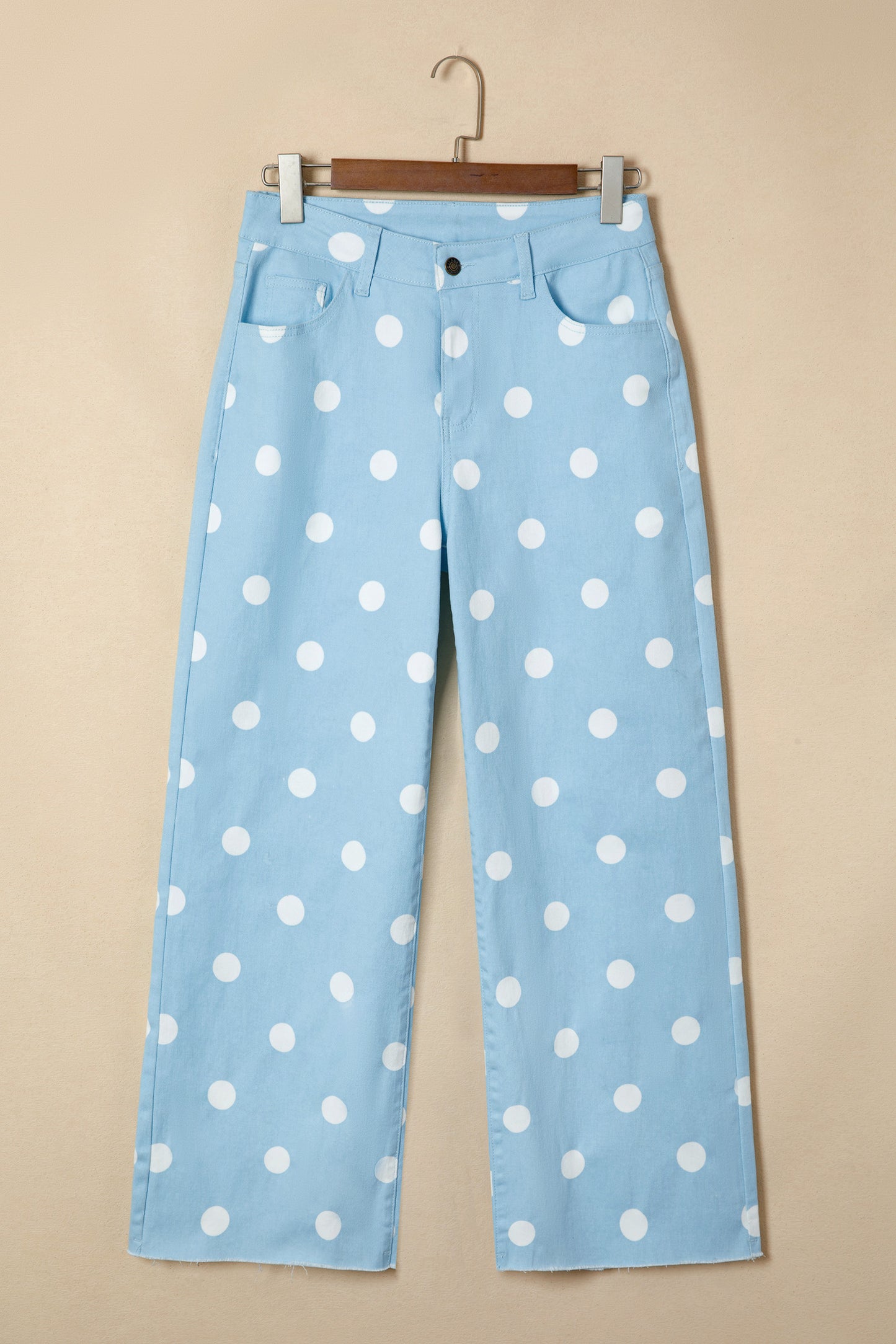 Polka Dot Print Raw Hem Shift Jeans