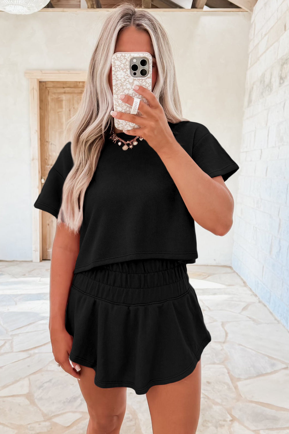 Cropped Tee Ruffle High Waist Skort Set