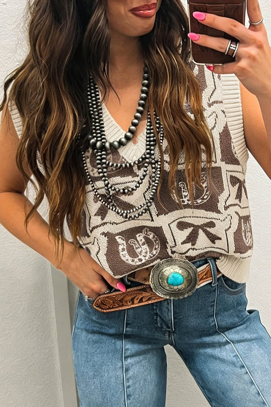 Horseshoe Bow Printed Sweater Vest