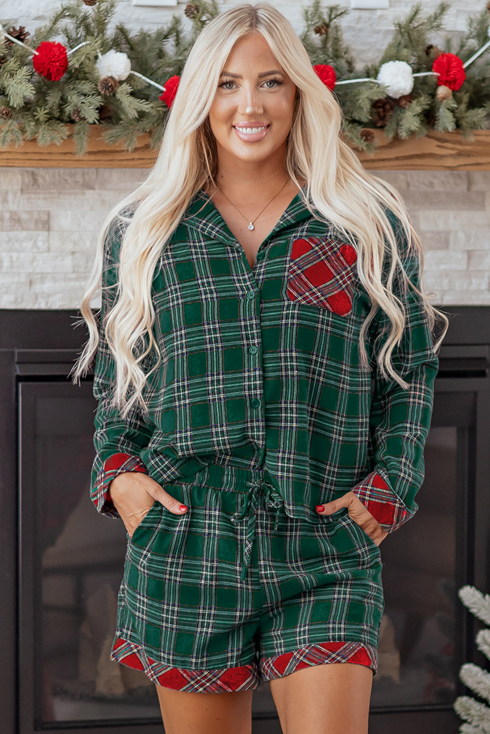 Plaid Patched Christmas Pajama Set