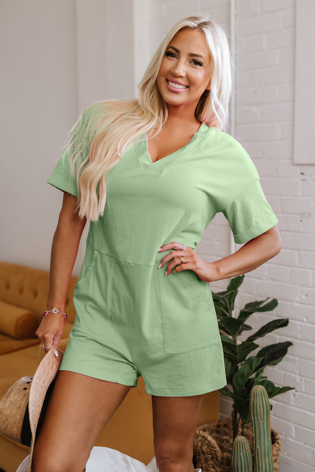 V Neck Knit Romper