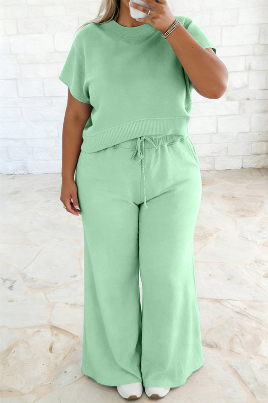 Ribbed Trim Pants Set