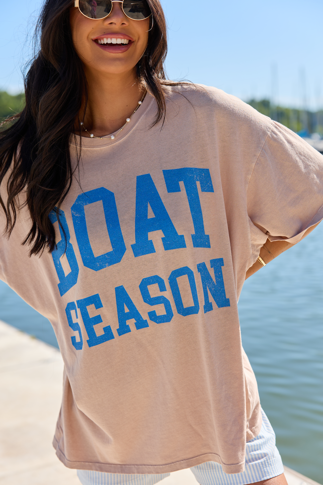Boat Season Taupe Oversized Graphic Tee