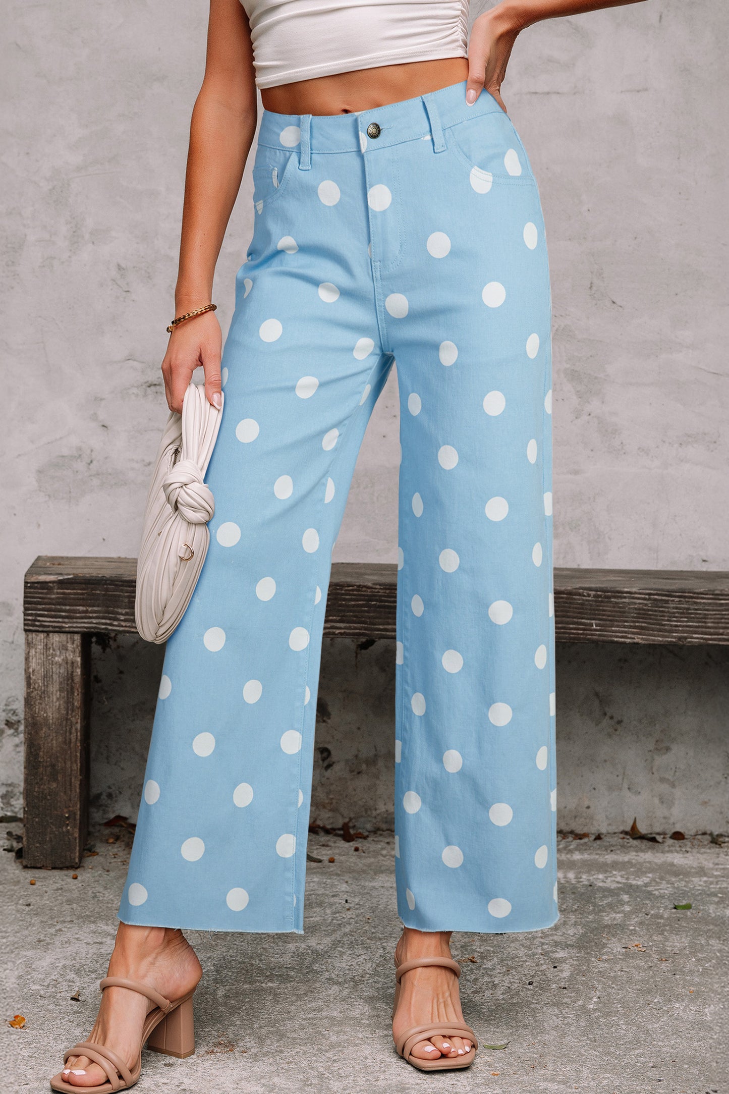 Polka Dot Print Raw Hem Shift Jeans