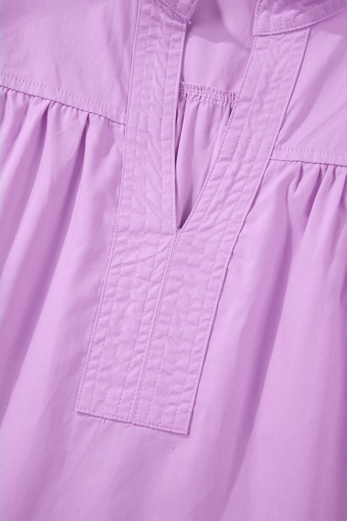 Stitched Detail V Neck Puffy Half Sleeve Blouse