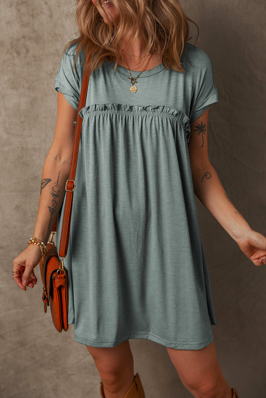 Frilled Gathered Seam T Shirt Dress