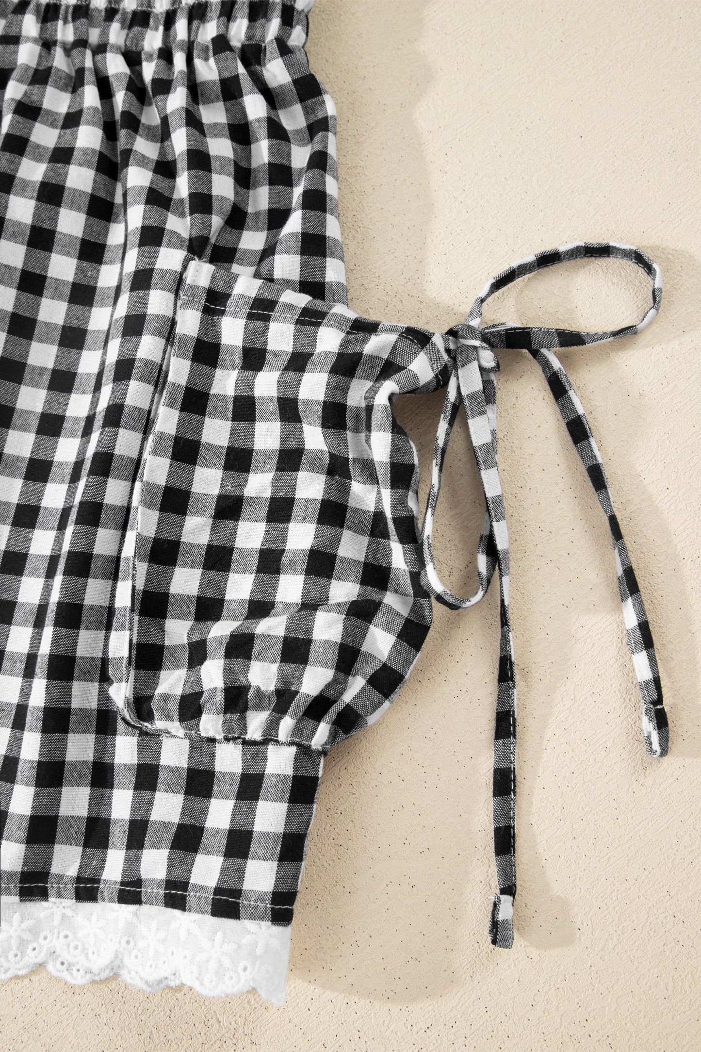 Black Gingham Lace Trim Shorts