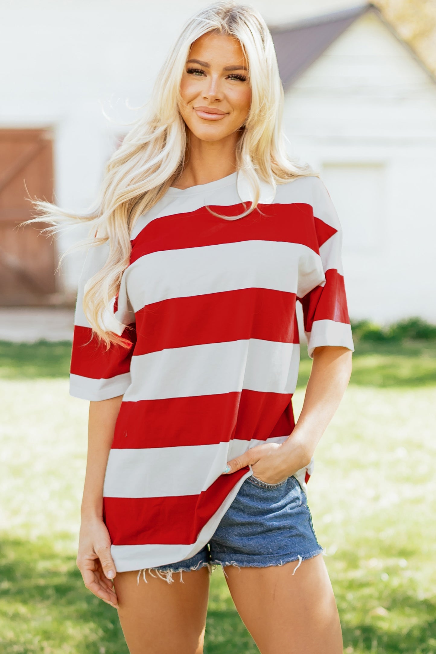 Striped Color Block Oversize Tunic Tee