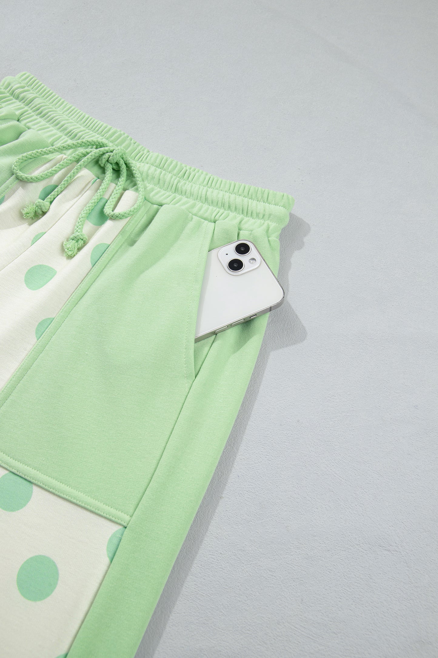 Color Block Patchwork Polka Dot Wide Leg Pant Set