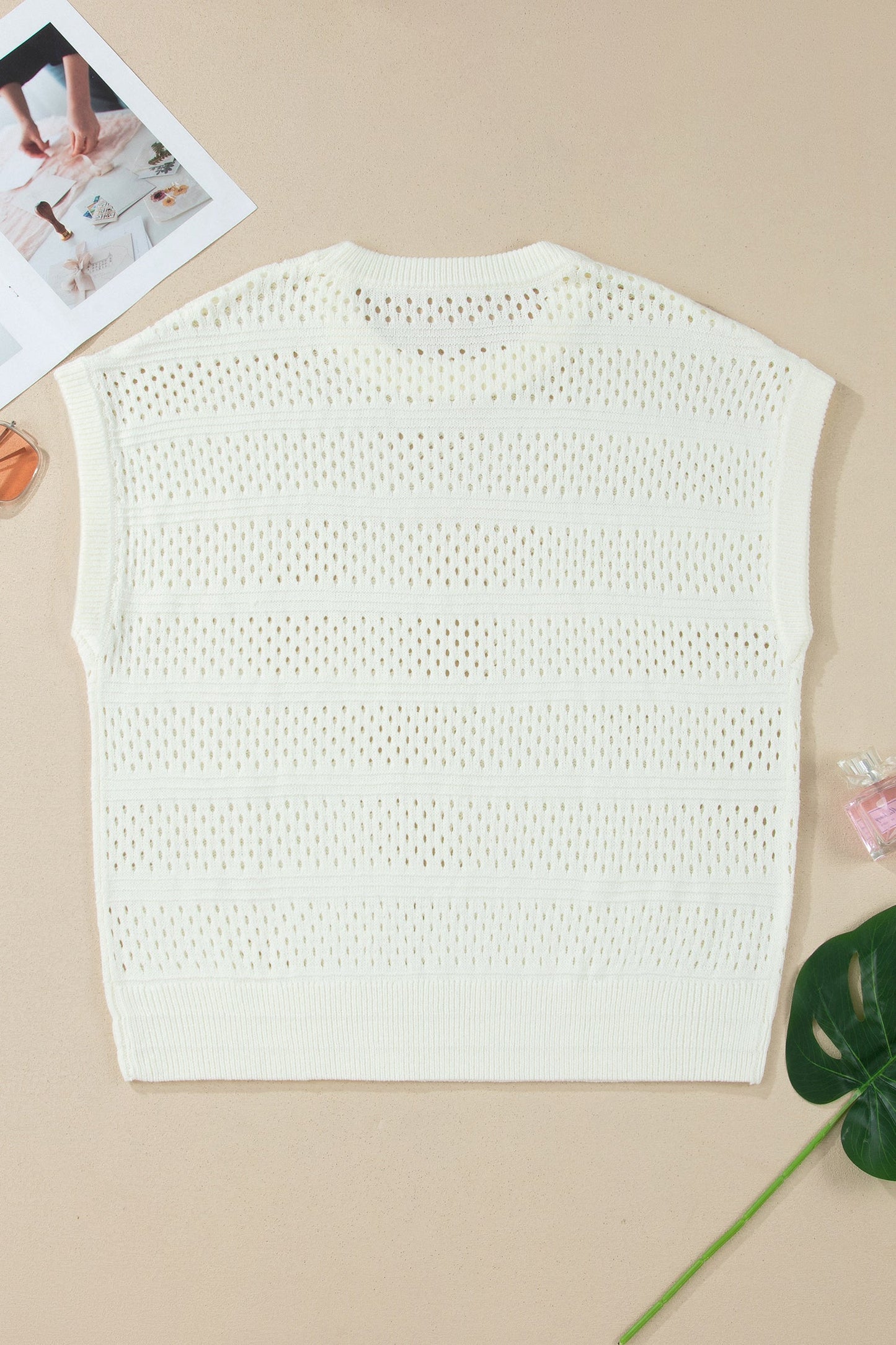 Eyelet Ribbed Trim Short Sleeve Dolman Sweater