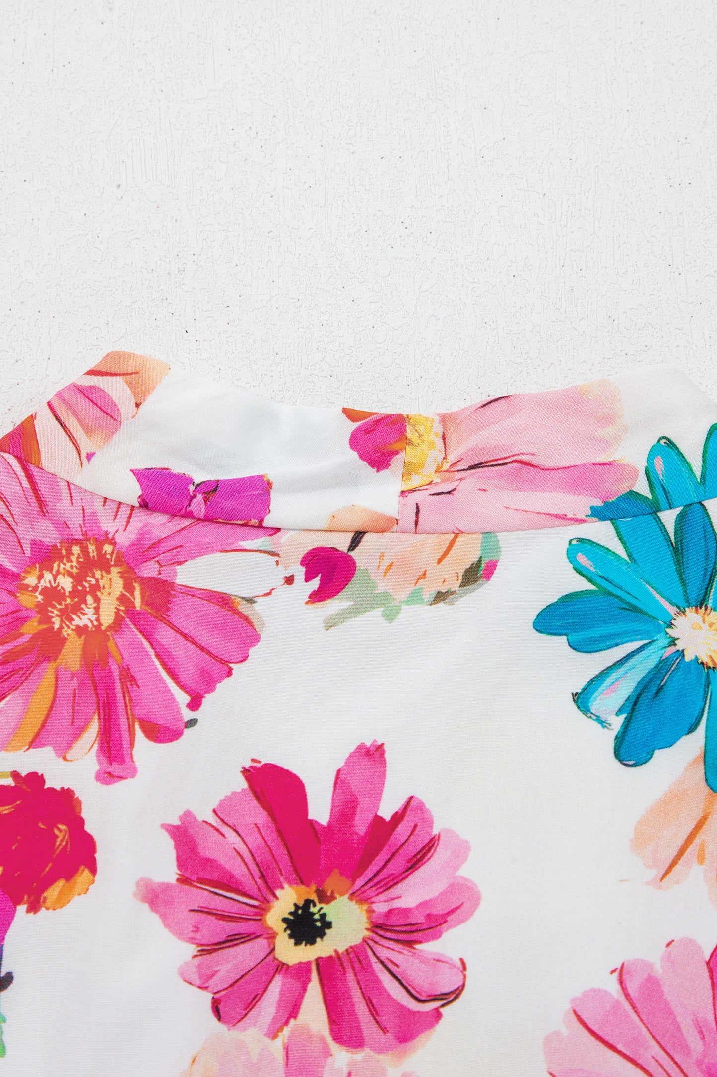 Floral Print V Neck Zip Up Smocked Waist Flared Mini Dress
