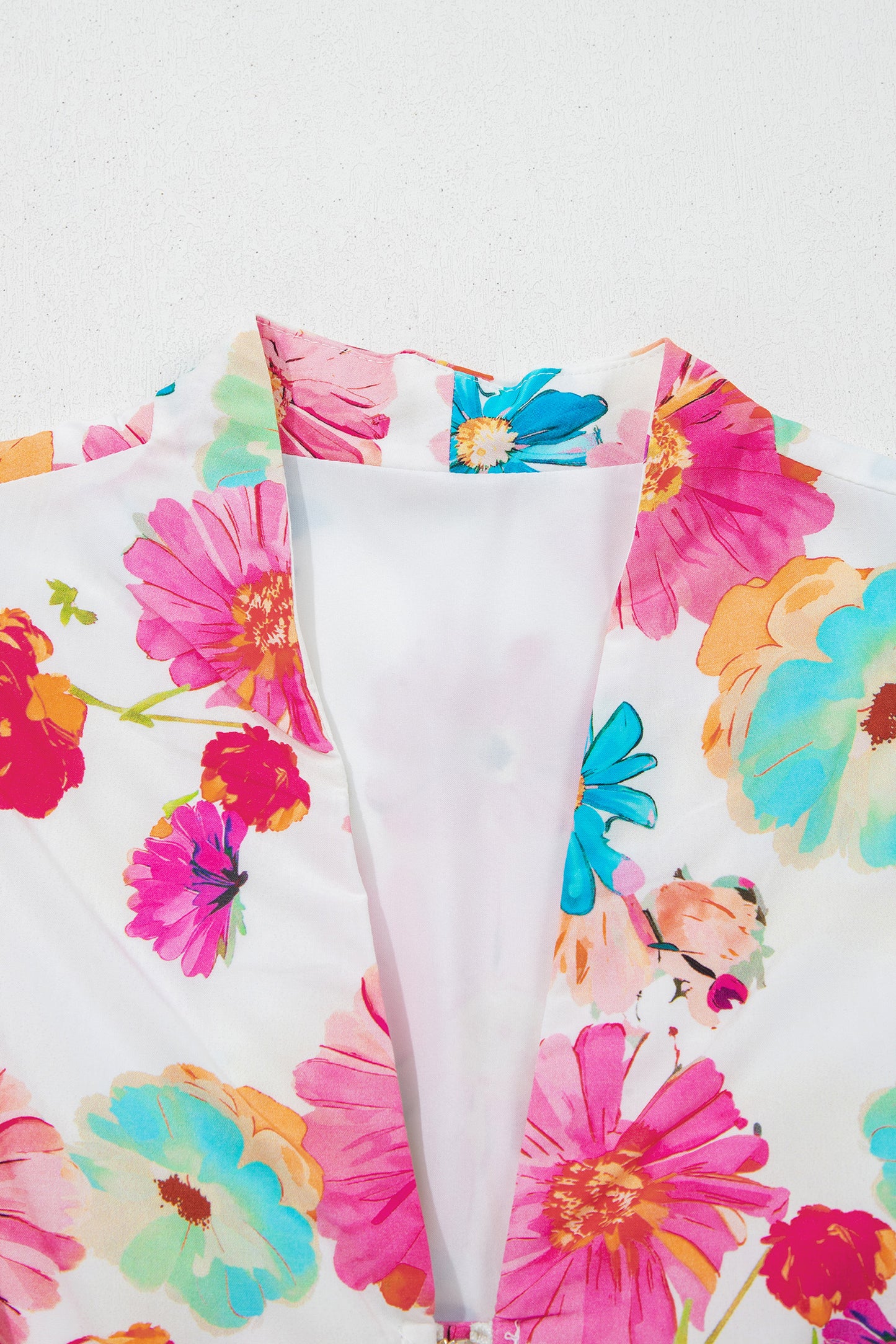 Floral Print V Neck Zip Up Smocked Waist Flared Mini Dress
