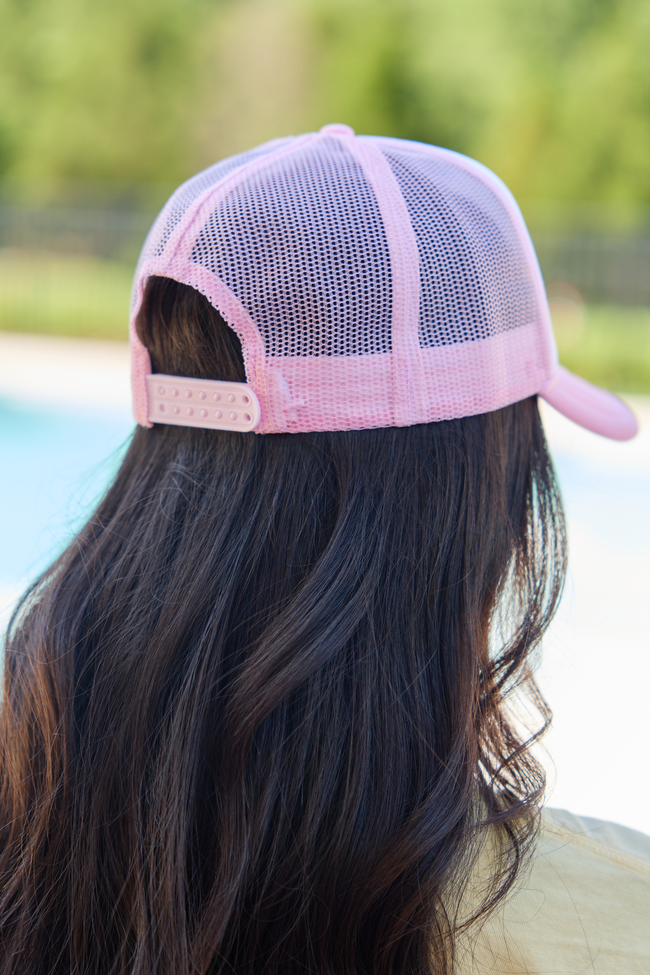 Mahj Block White/Pink Embroidered Trucker Hat