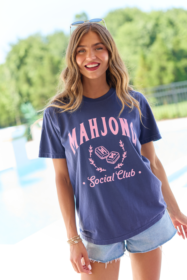 Mahjong Social Club Navy Comfort Colors Graphic Tee