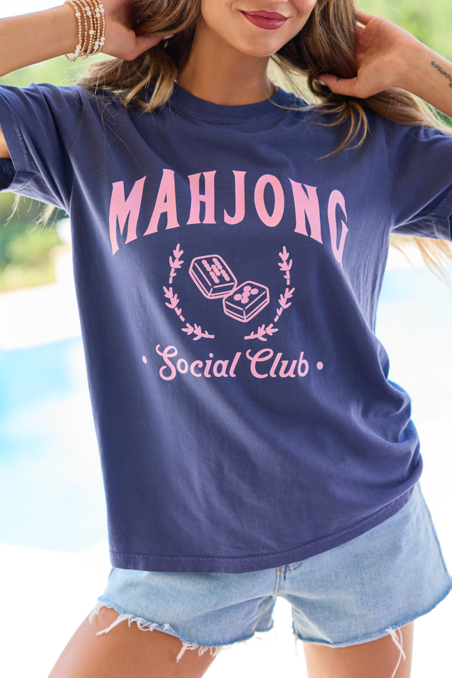 Mahjong Social Club Navy Comfort Colors Graphic Tee