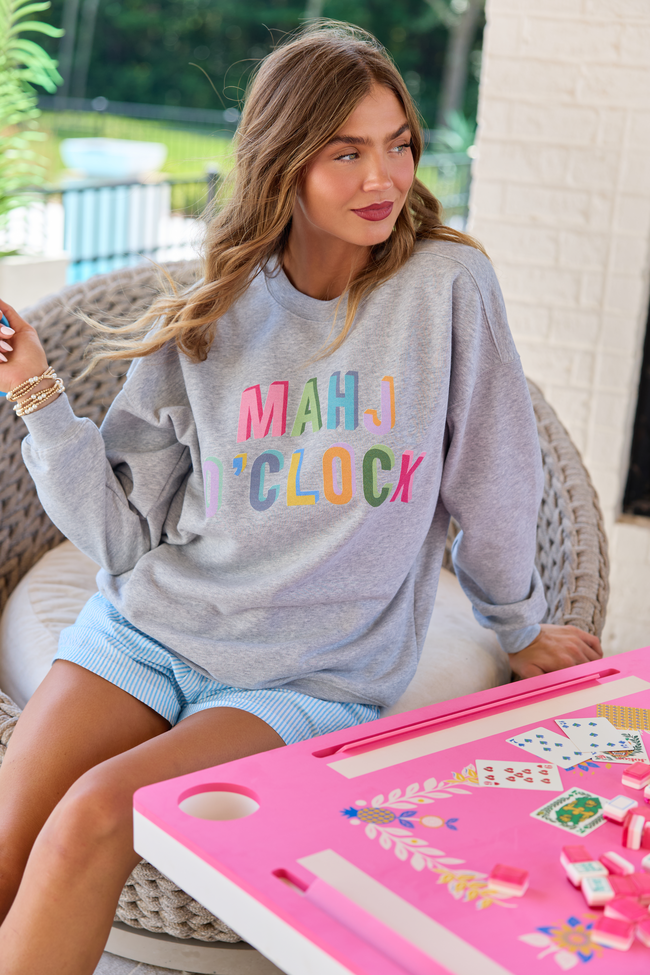Mahj O'Clock Light Grey Graphic Sweatshirt
