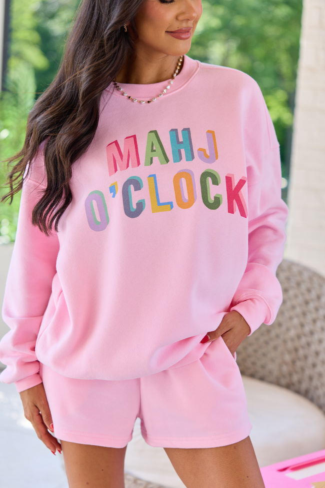 Mahj O'Clock Light Pink Graphic Sweatshirt