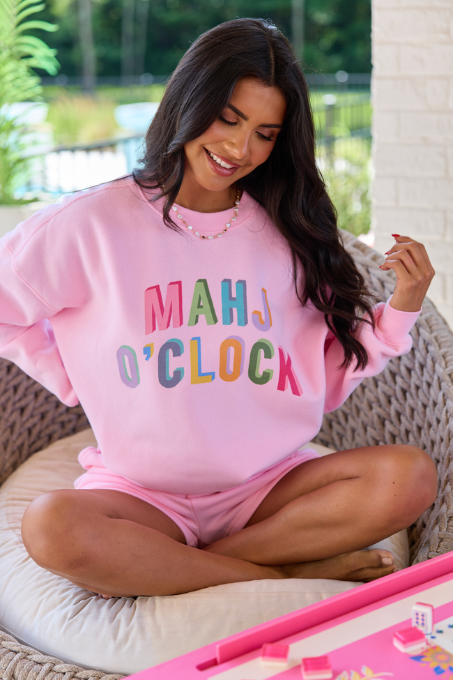 Mahj O'Clock Light Pink Graphic Sweatshirt