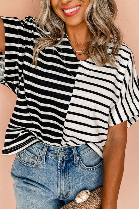 Black Stripe Two Tone Colorblock Shirt