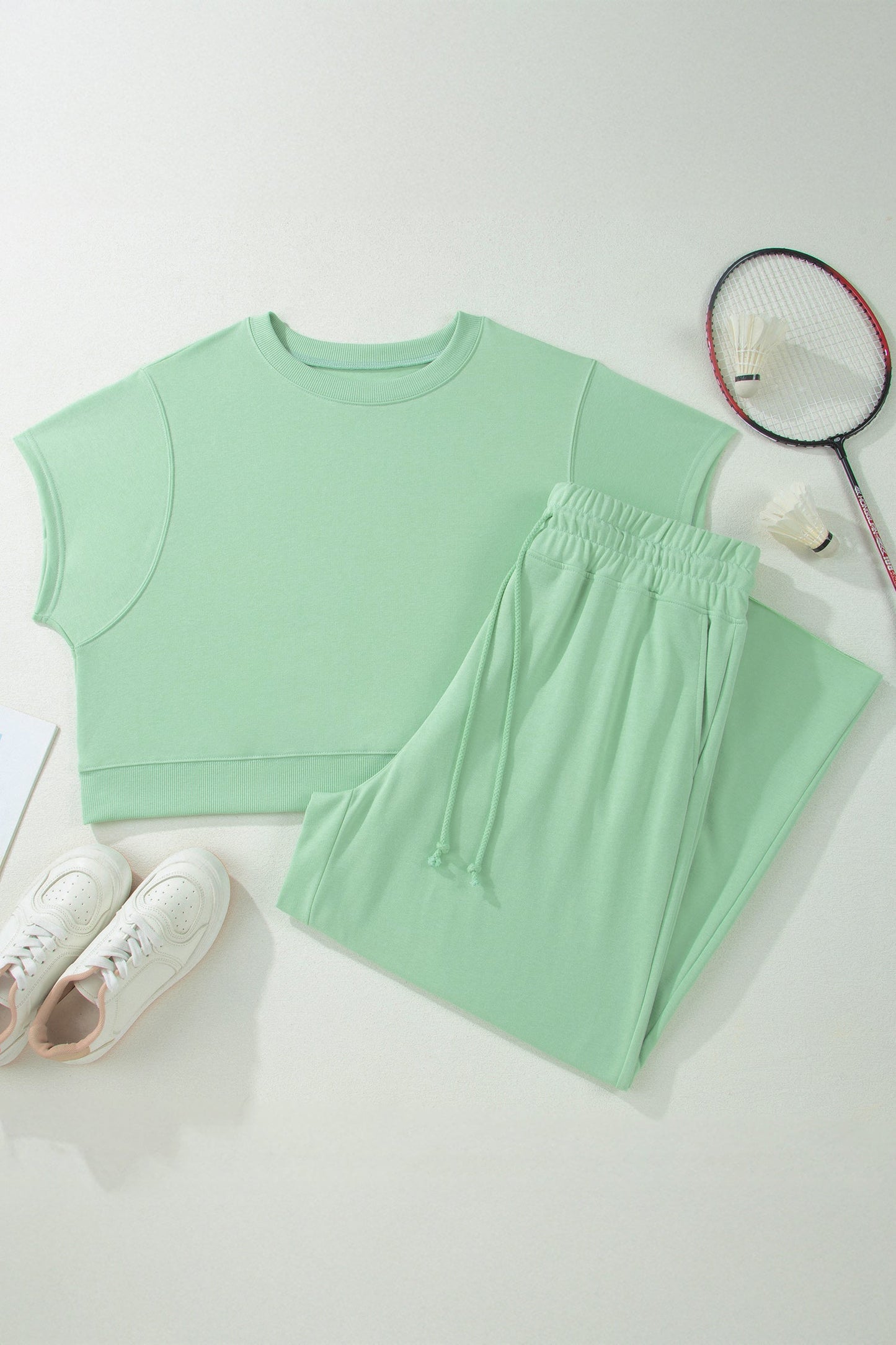 Ribbed Trim Pants Set