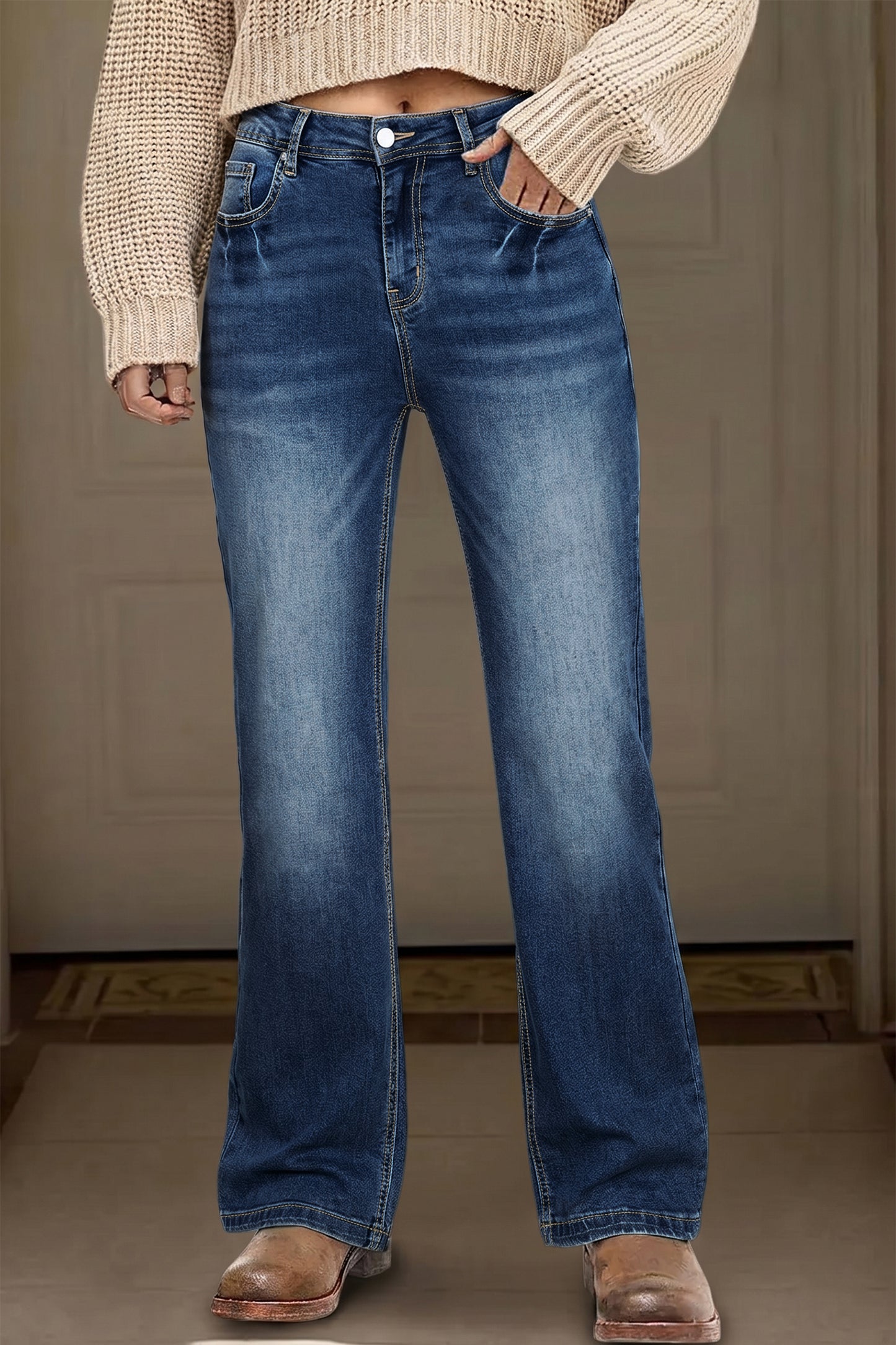 Acid Washed Straight Leg Jeans
