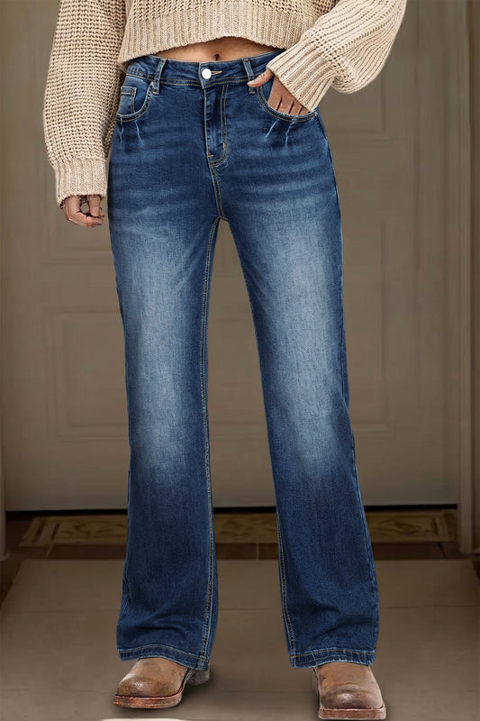Acid Washed Straight Leg Jeans