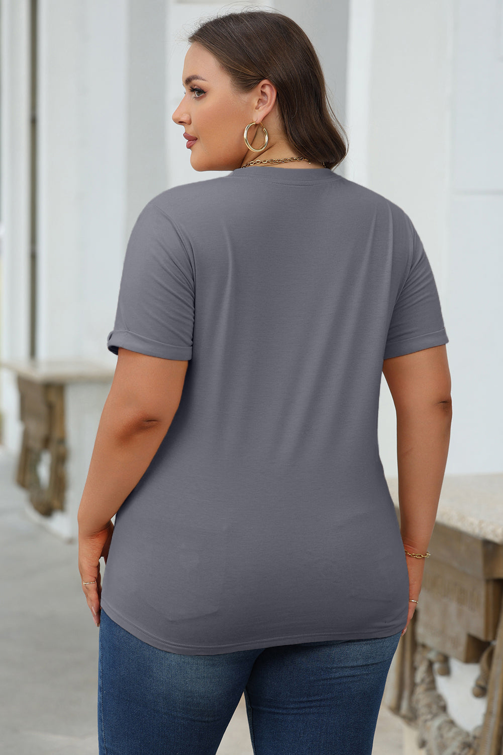 Dearlove Red Casual Plain Crew Neck Tee