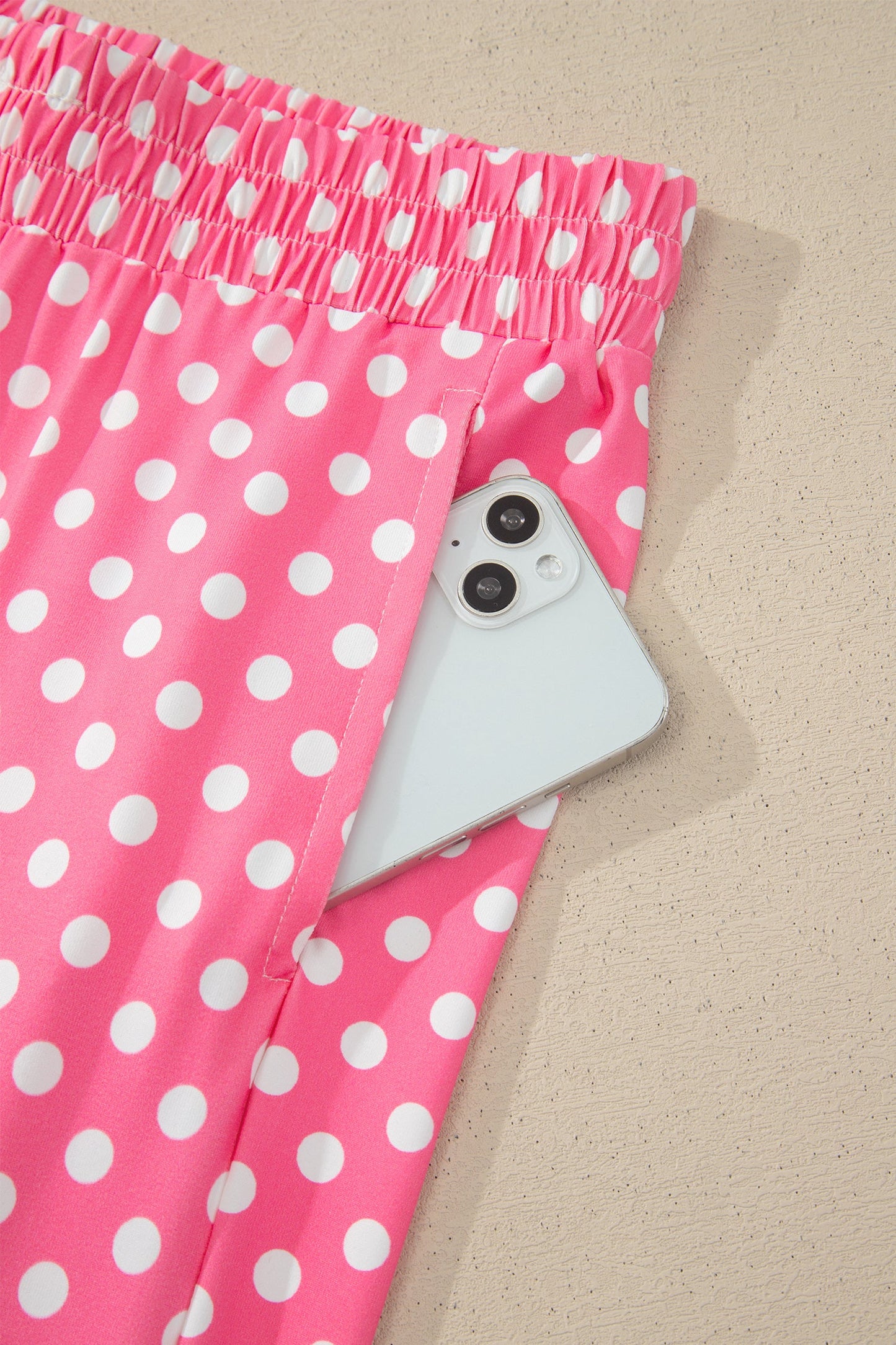 Pink Polka Dot Print Slim Tank Loose Pants 2pcs Outfit