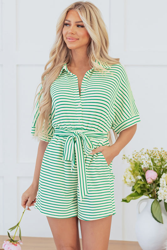 Textured Short Sleeve Tie Romper