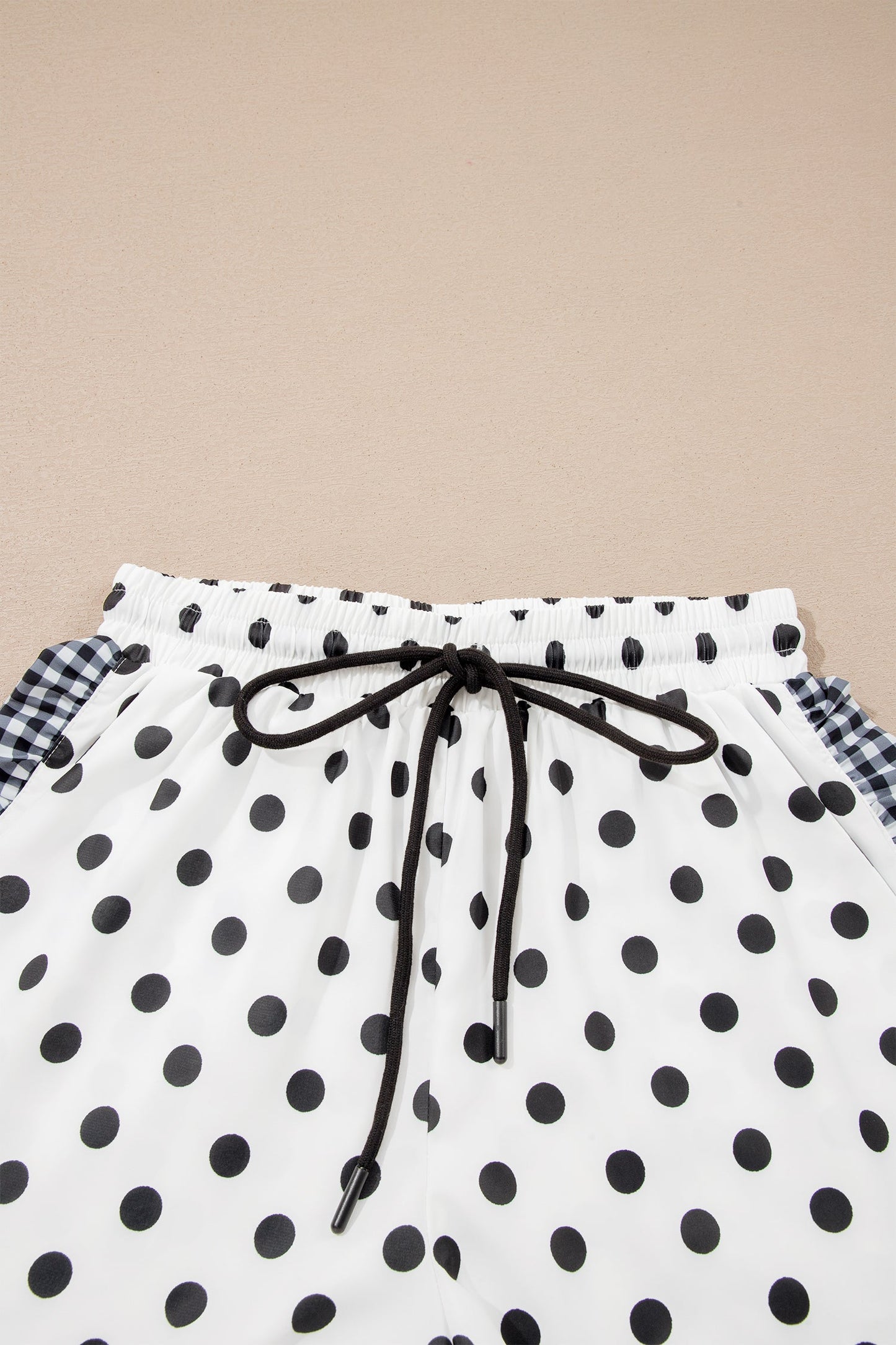 White Polka Dot Contrast Ruffle Trim Shorts