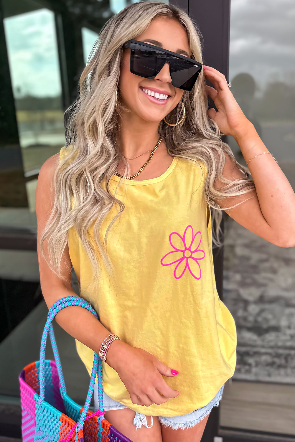 Blue Sun Graphic Casual Tank Top