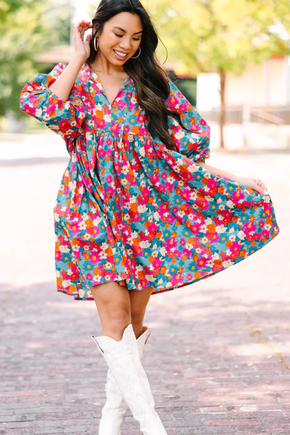 Floral Print Tie Babydoll Dress