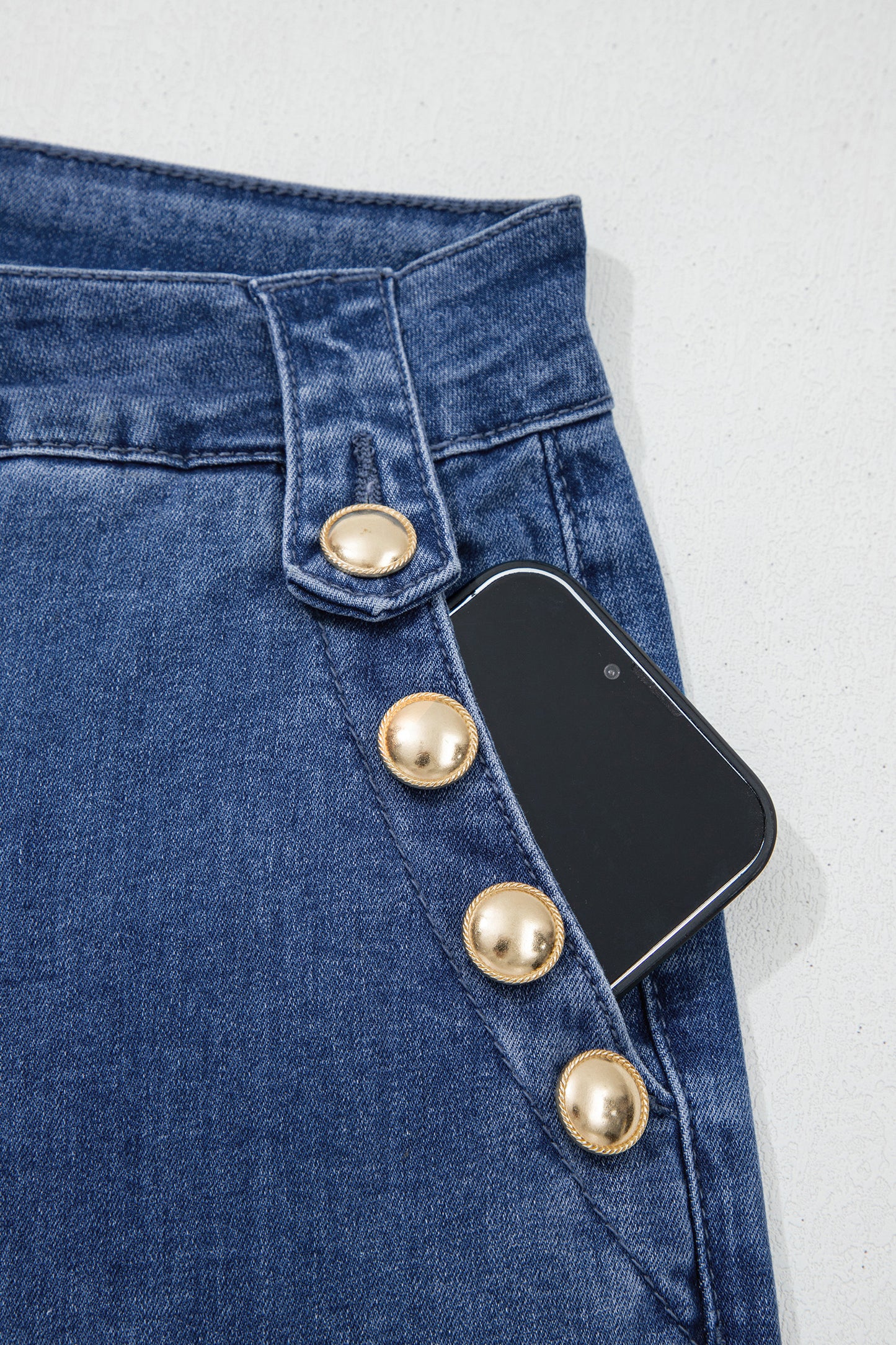 Ashleigh Button Detail Rolled Hem Flare Leg Jeans