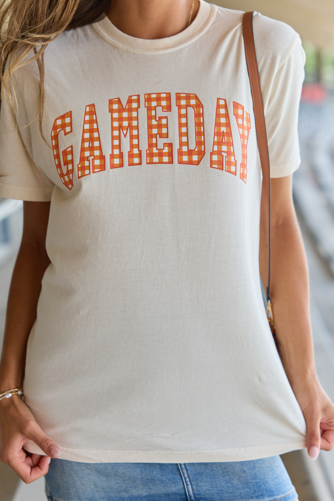 Gameday Orange Gingham Ivory Graphic Tee