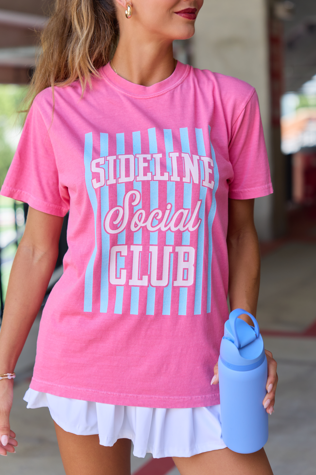 Sideline Social Club Striped Pink Graphic Tee