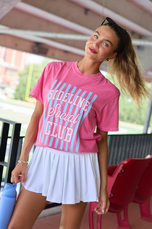 Sideline Social Club Striped Pink Graphic Tee