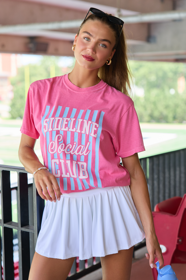 Sideline Social Club Striped Pink Graphic Tee