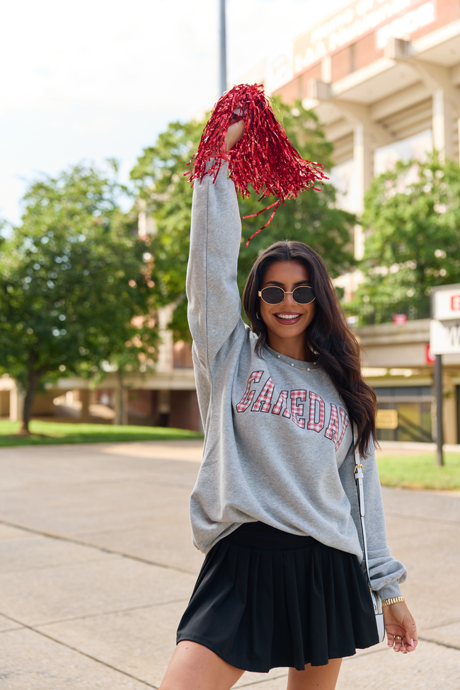 Gameday Red Gingham Light Grey Graphic Sweatshirt