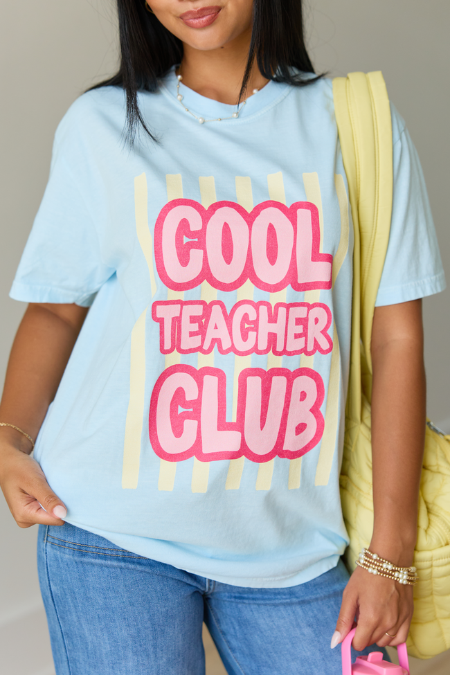 Cool Teacher Club Striped Light Blue Graphic Tee