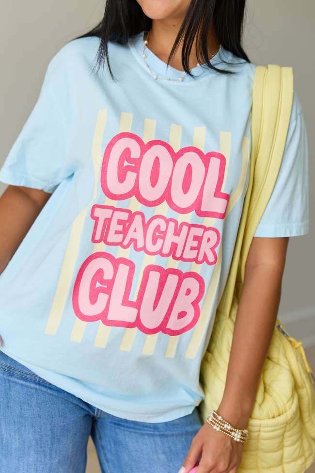 Cool Teacher Club Striped Light Blue Graphic Tee