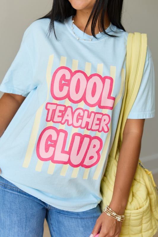 Cool Teacher Club Striped Light Blue Graphic Tee