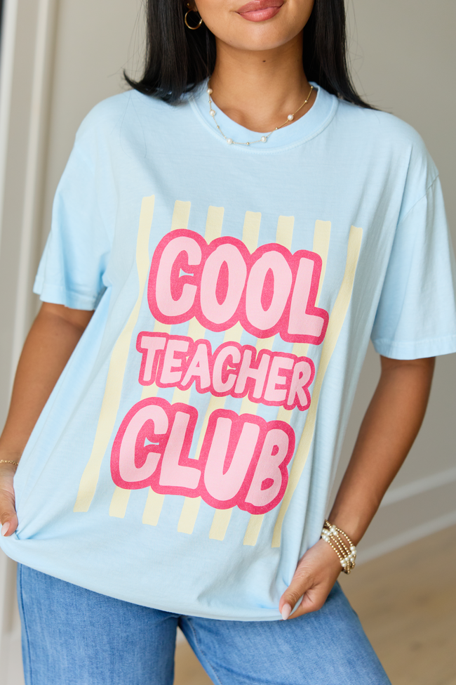 Cool Teacher Club Striped Light Blue Graphic Tee