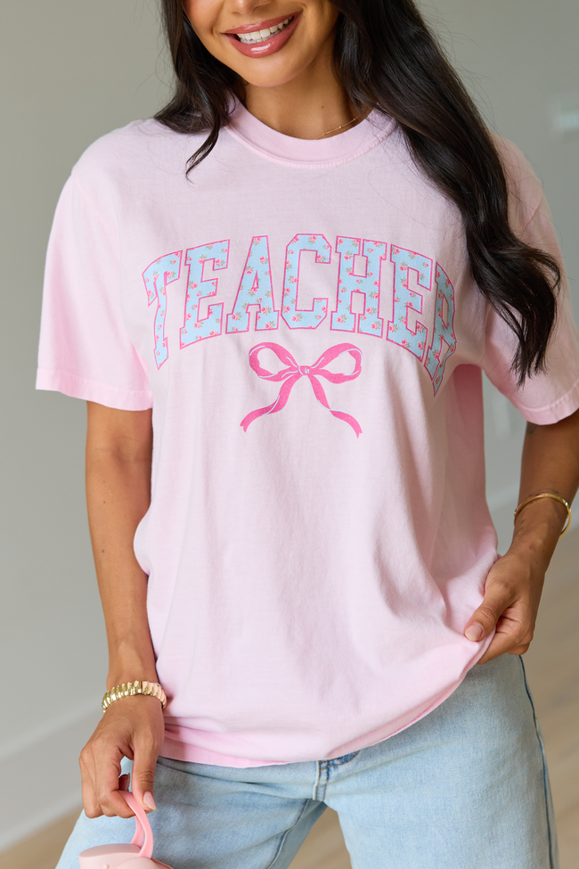 Teacher Block Florals Light Pink Graphic Tee