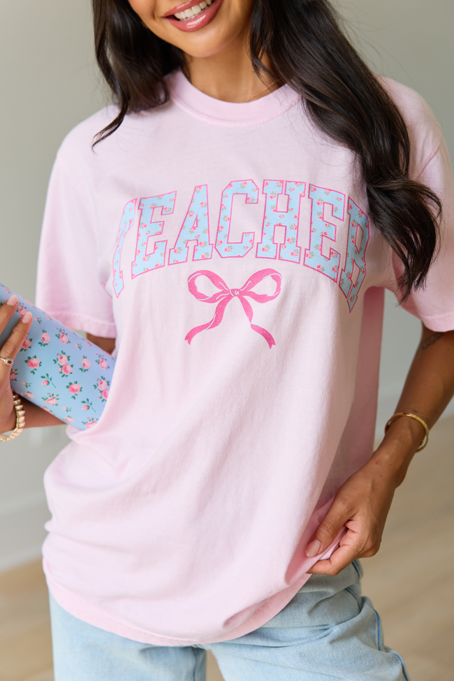 Teacher Block Florals Light Pink Graphic Tee