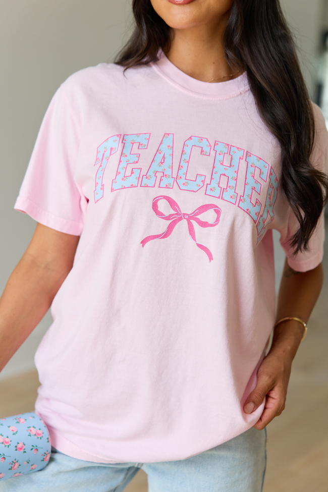 Teacher Block Florals Light Pink Graphic Tee