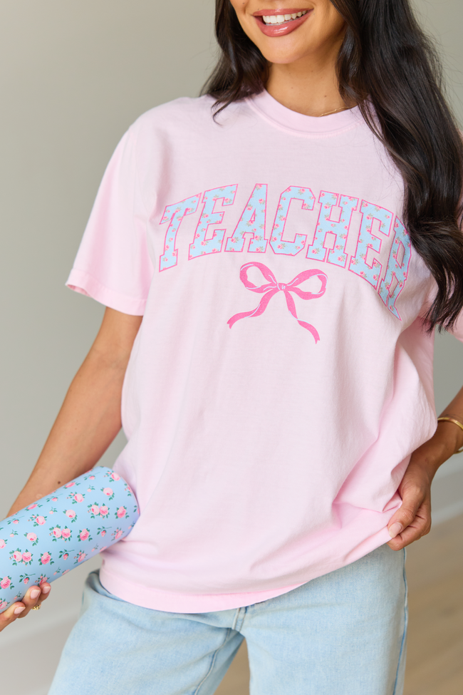 Teacher Block Florals Light Pink Graphic Tee