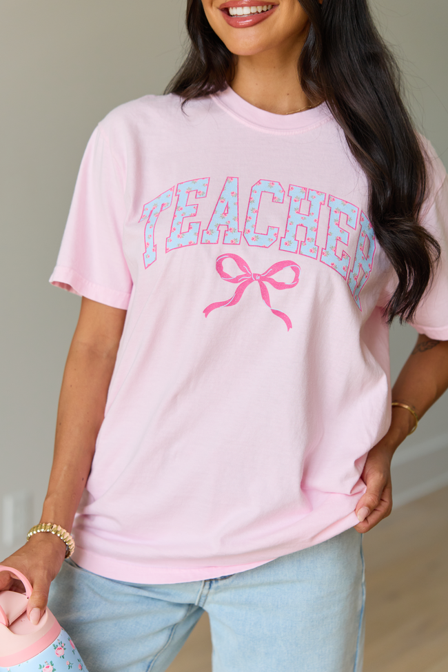 Teacher Block Florals Light Pink Graphic Tee