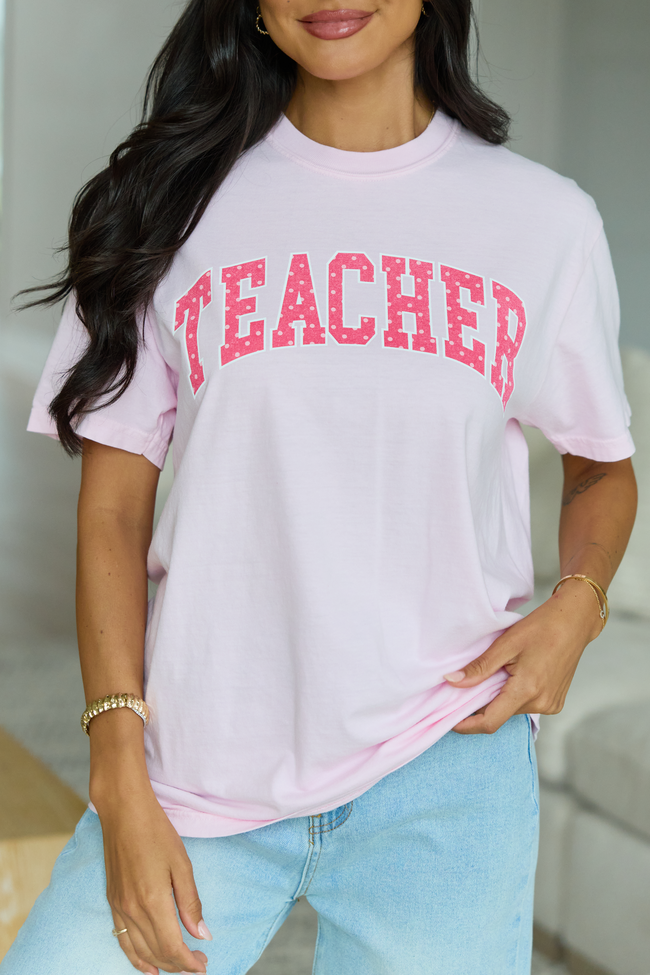 Teacher Polka Dot Light Pink Graphic Tee